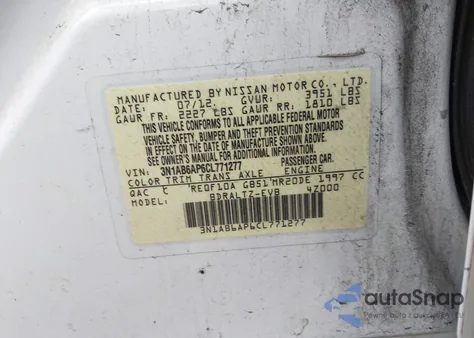 2012 Nissan Sentra 2.0 S z USA, uszkodzony, nr VIN 3N1AB6AP6CL771277